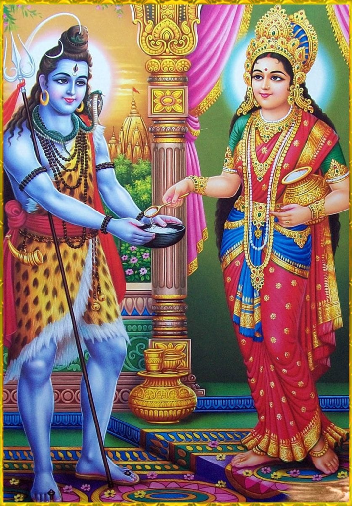 Goddess Annapurna Devi offering food to Shiva