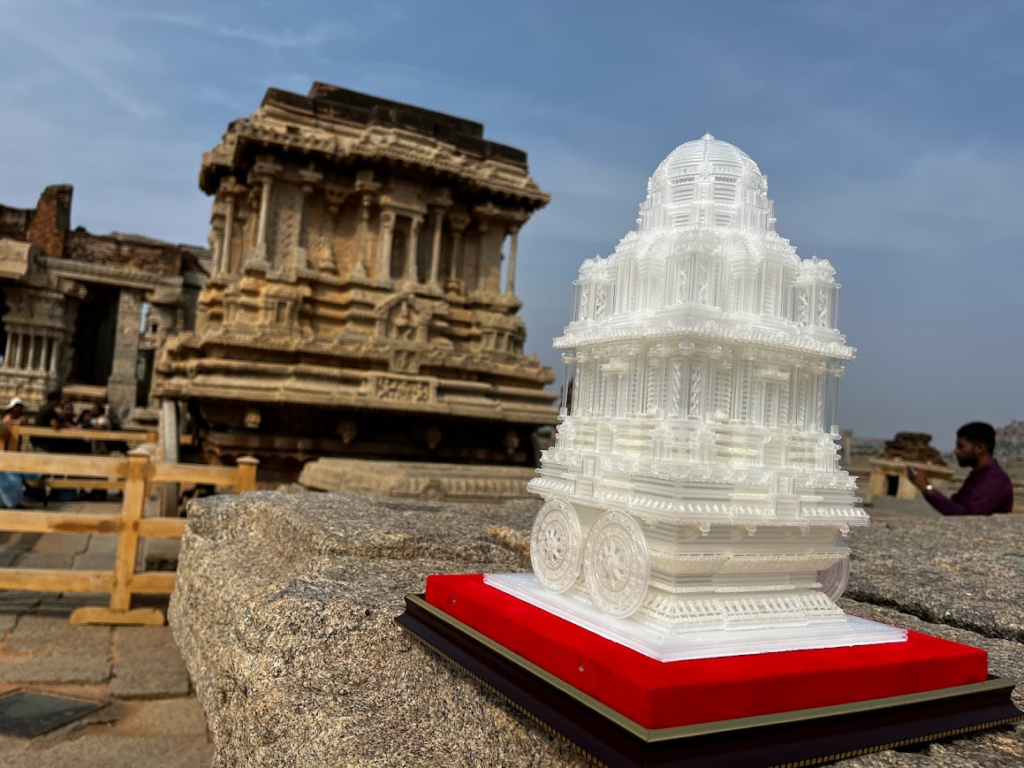 Model of Stone Chariot, Hampi. Made using empty pen refills. Artist: Srinivasulu M R